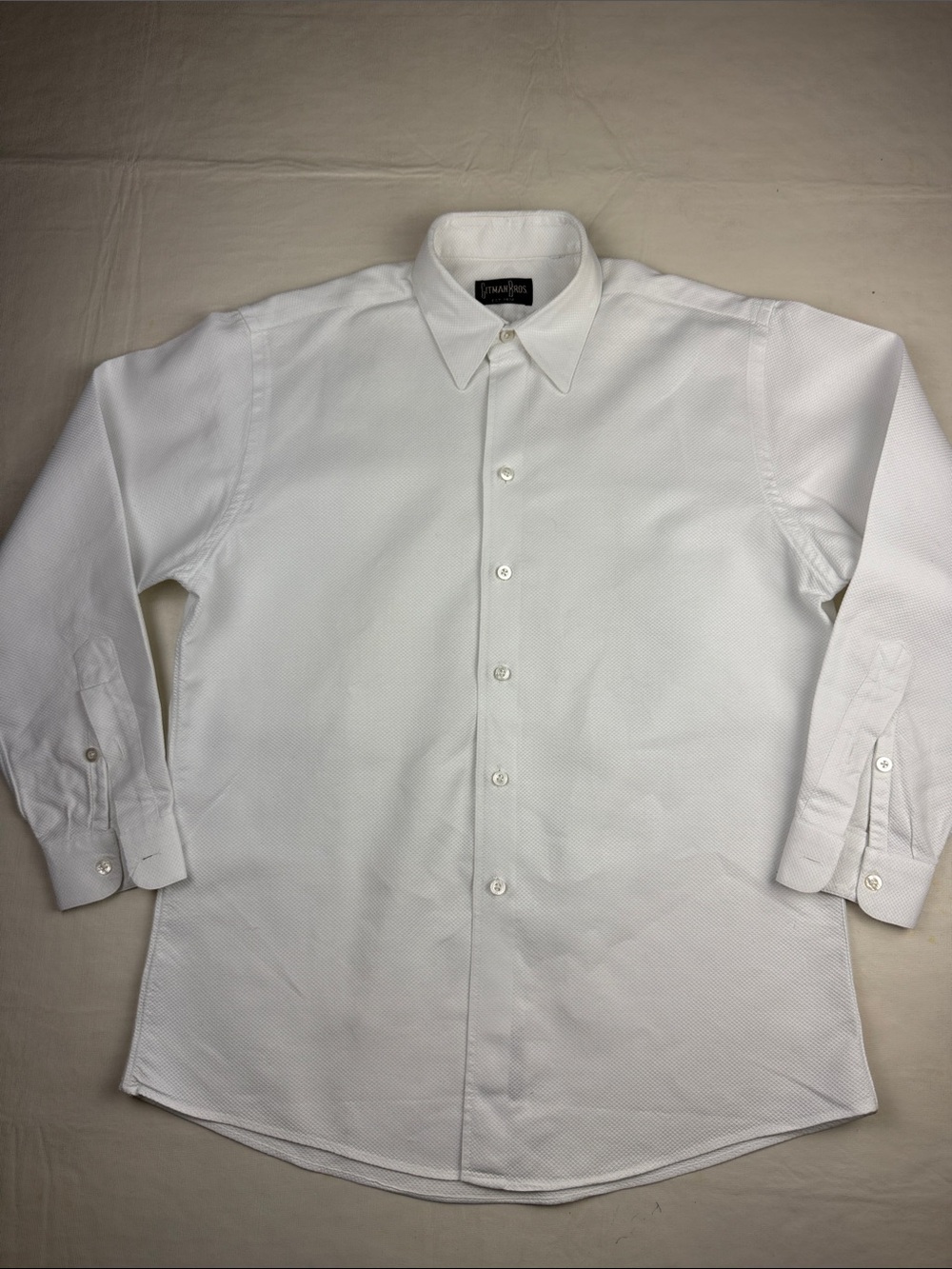 Gitman Brothers White Textured Long-Sleeve Button Down Dress Shirt Size S